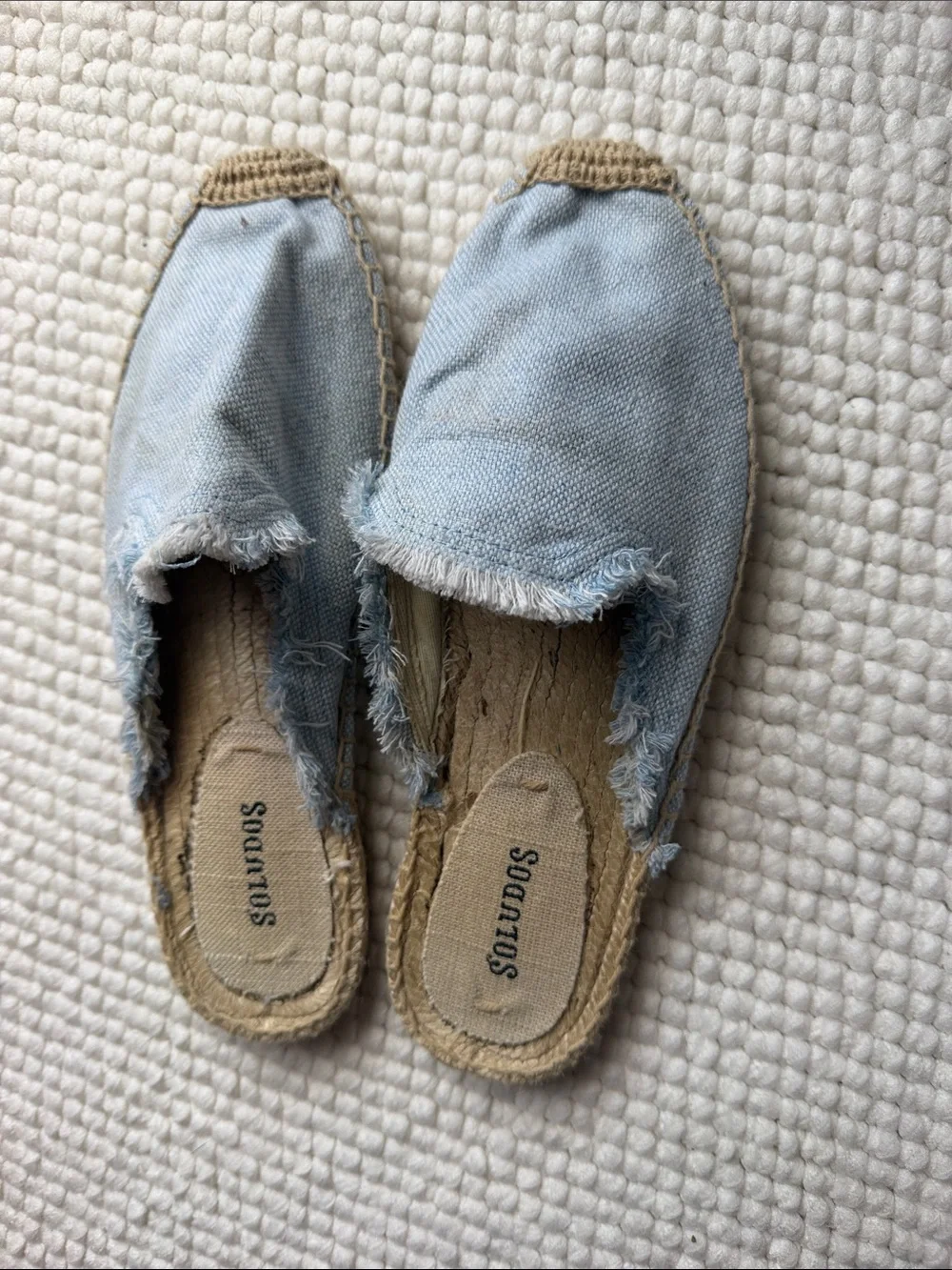 Soludos Light Blue Frayed Canvas Espadrille Mules